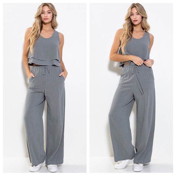 36 Linen Sleeveless Top and Pants Set - Picture 4 of 5